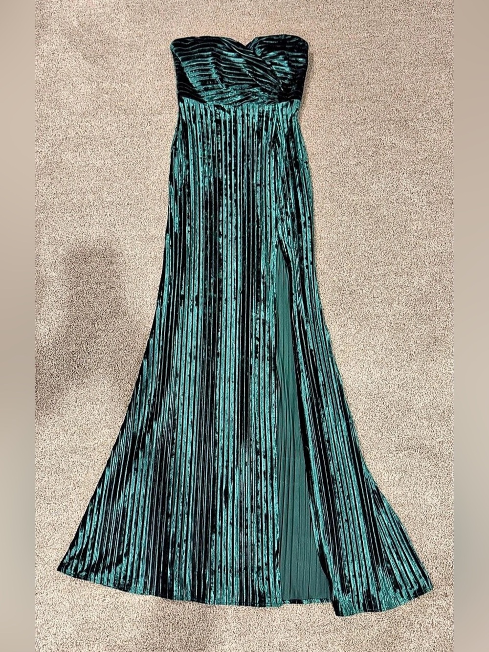 NBD Green Pleated Velvet Maxi Dress